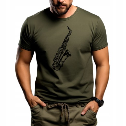 Koszulka Khaki T-shirt "Saksofon" Bawełna