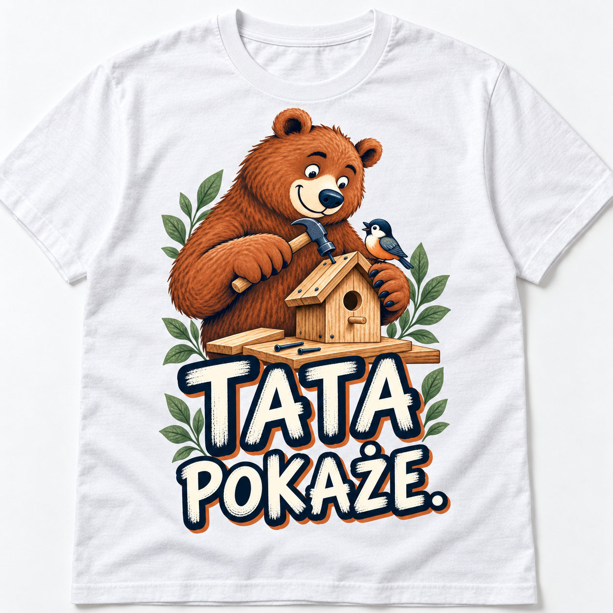 Koszulka unisex TATA POKAŻE biała prezent