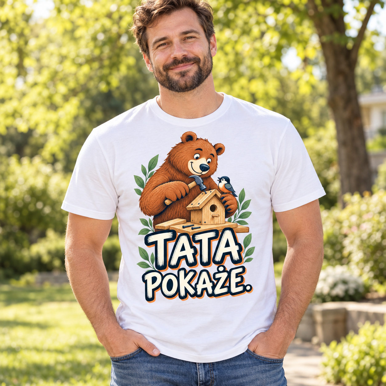 Koszulka unisex TATA POKAŻE biała prezent - obrazek 2