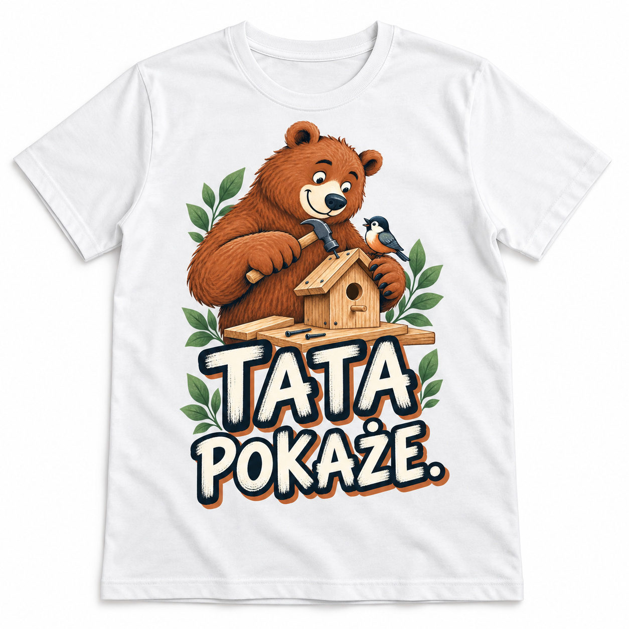Koszulka unisex TATA POKAŻE biała prezent - obrazek 3