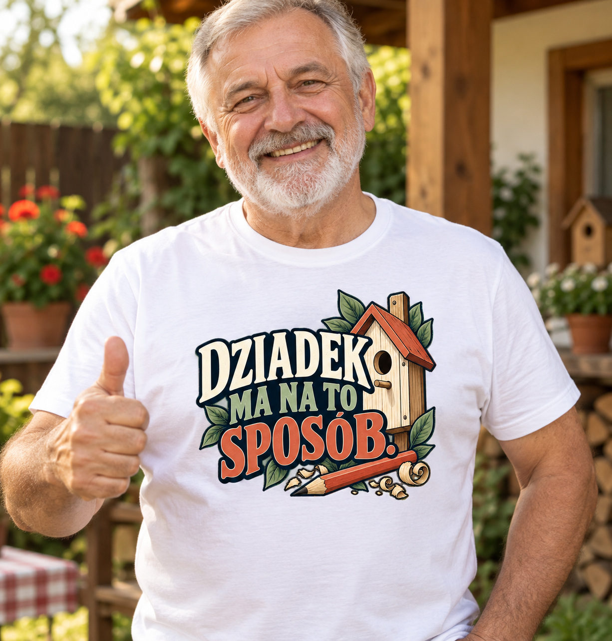Koszulka unisex DZIADEK MA NA TO SPOSÓB biała prezent - obrazek 2
