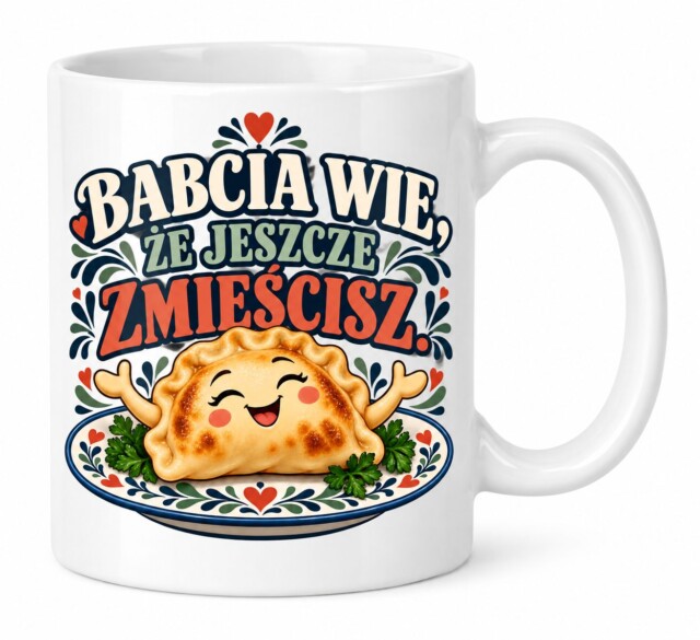 Kubek BABCIA WIE, ŻE JESZCZE ZMIEŚCISZ biały 330 ml prezent