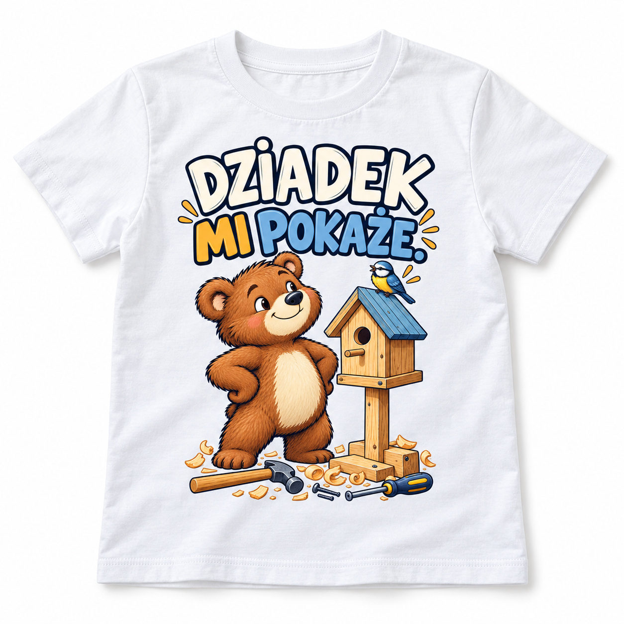 Koszulka dziecięca DZIADEK MI POKAŻE biała prezent