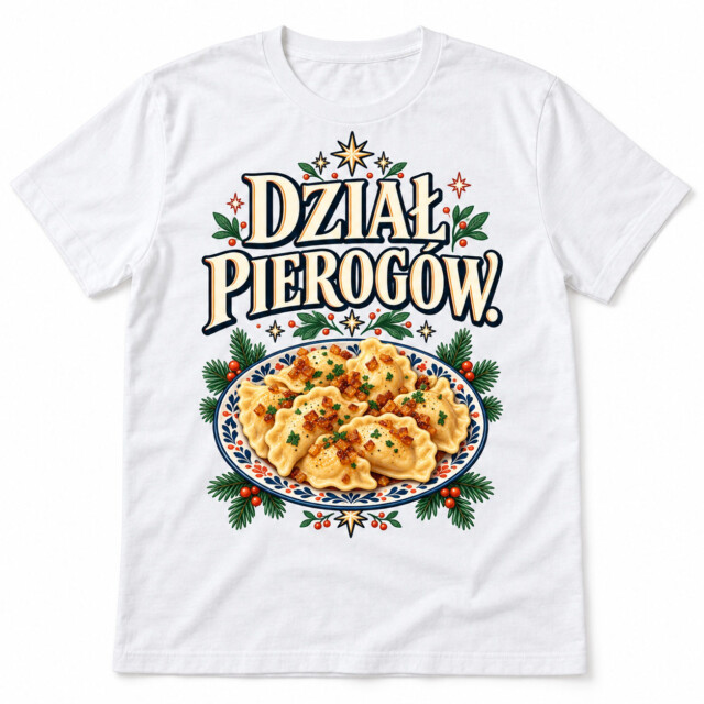 Koszulka unisex DZIAŁ PIEROGÓW biała prezent