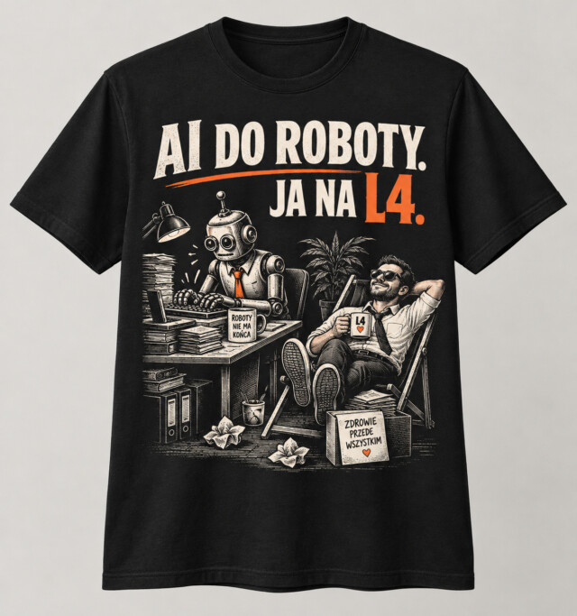 Koszulka AI do roboty ja na L4 czarna śmieszny prezent do pracy