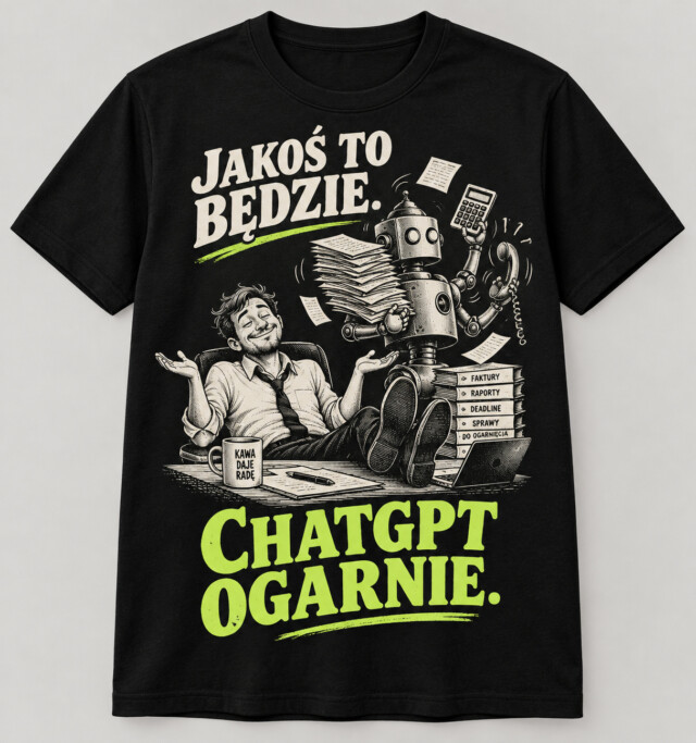 Koszulka Jakoś to będzie ChatGPT ogarnie czarna humor do biura
