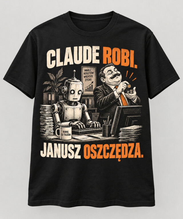 Koszulka Claude robi Janusz oszczędza czarna prezent dla kolegi