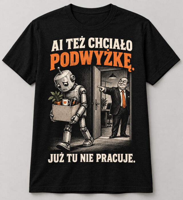 Koszulka AI chciało podwyżkę już tu nie pracuje czarna do biura