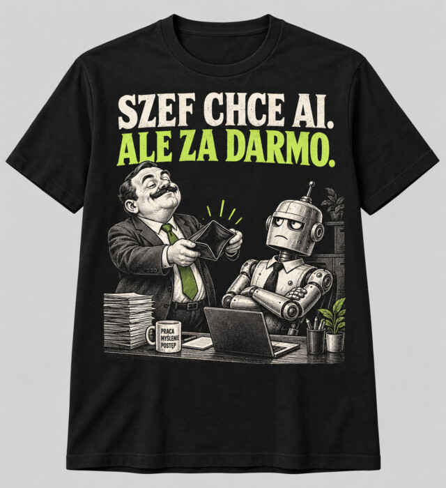 Koszulka Szef chce AI ale za darmo czarna polski humor do biura