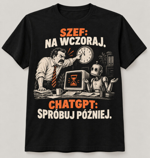 Koszulka Szef na wczoraj ChatGPT spróbuj później czarna do pracy