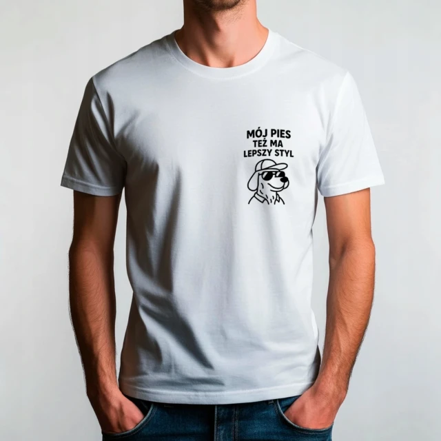 Koszulka unisex z nadrukiem Mój pies też ma lepszy styl