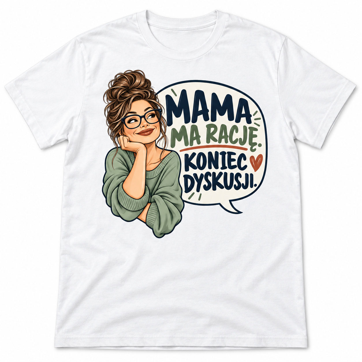 Koszulka unisex MAMA MA RACJĘ. KONIEC DYSKUSJI biała prezent - obrazek 3