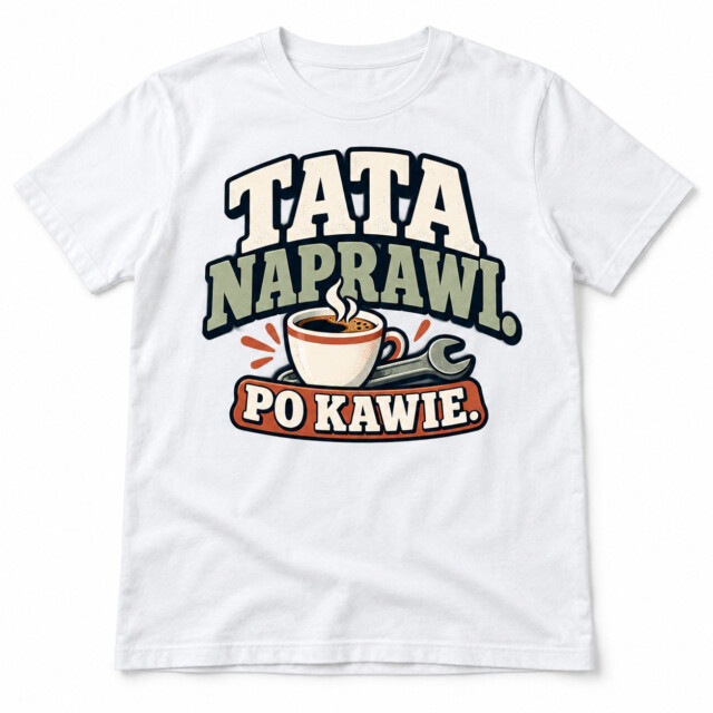 Koszulka unisex TATA NAPRAWI. PO KAWIE biała prezent