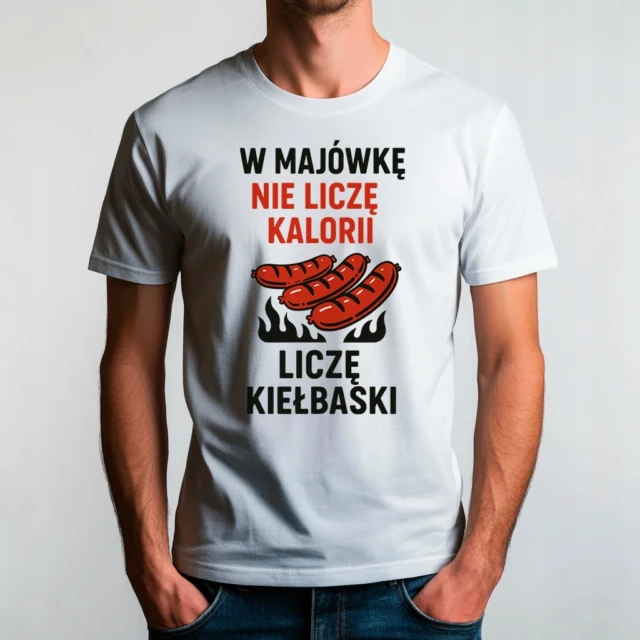 Koszulka unisex z nadrukiem Nie liczę kalorii, liczę kiełbaski