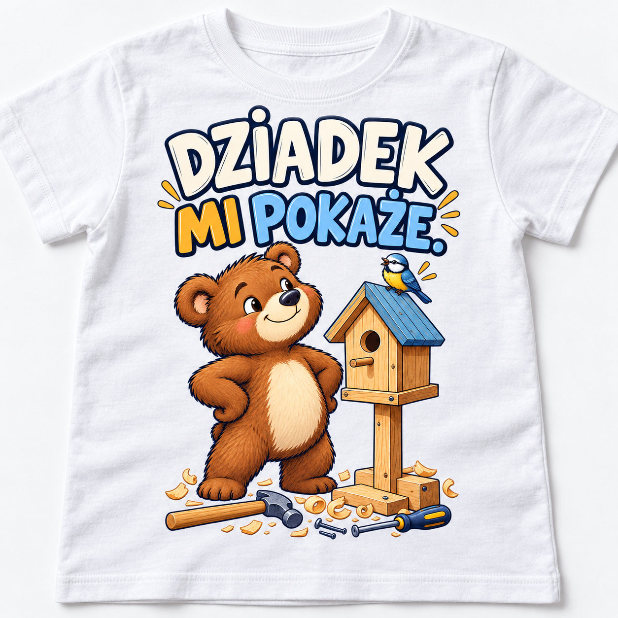 Koszulka dziecięca DZIADEK MI POKAŻE biała prezent - obrazek 3