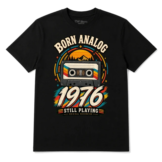 Koszulka na 50 urodziny męska 1976 prezent dla męża retro kaseta czarna
