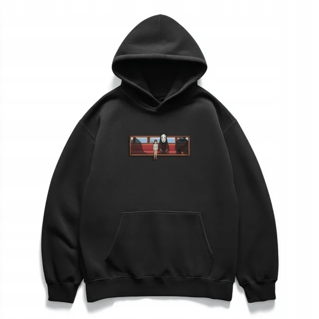 Czarna bluza hoodie oversize haft anime Spirited Away Studio Ghibli