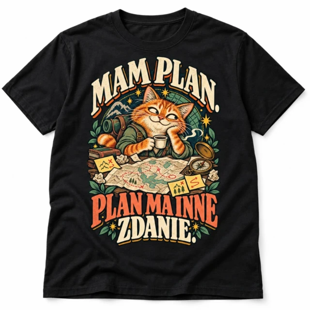 Koszulka z kotem Mam plan Plan ma inne zdanie czarna