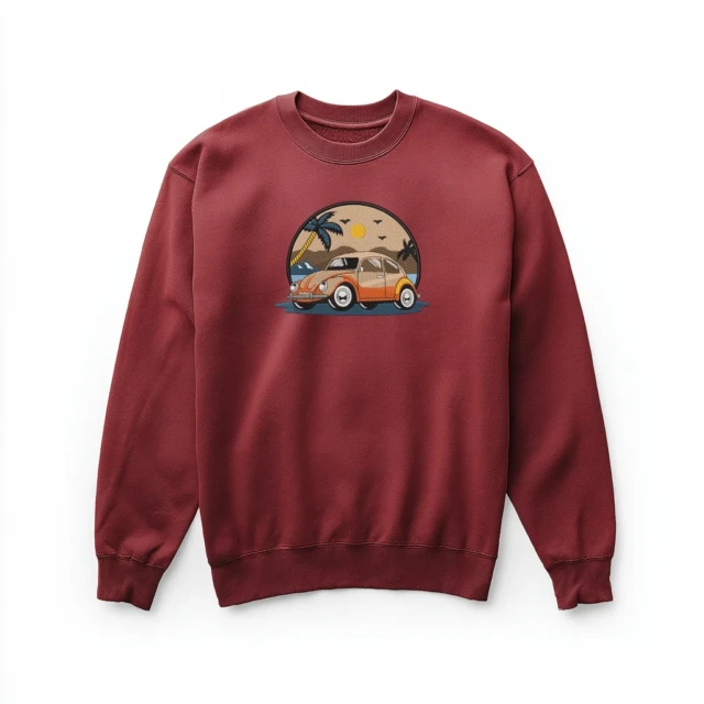 "Retro Sunset Drive" haftowany sweatshirt z motywem vintage auta