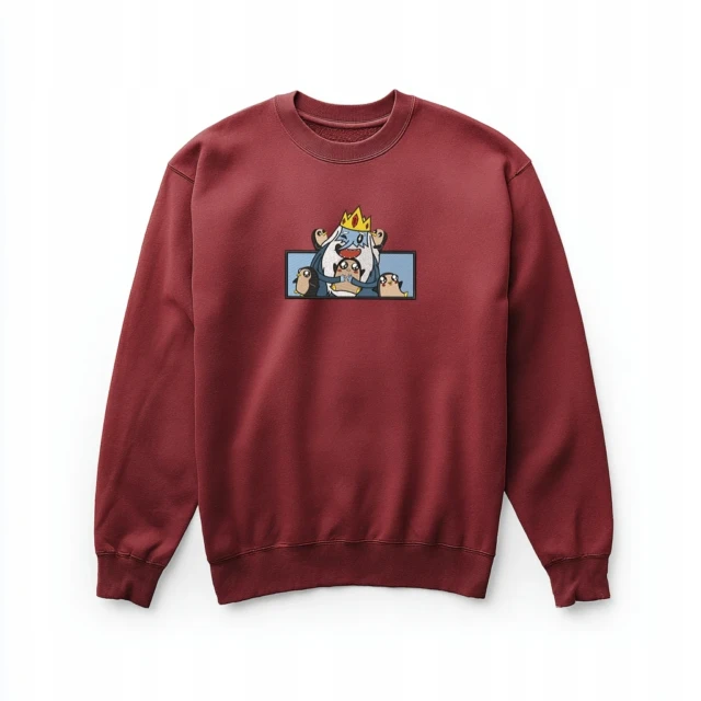 Bluza bordowa unisex Król Lodu i Pingwiny haft 280g bawełna