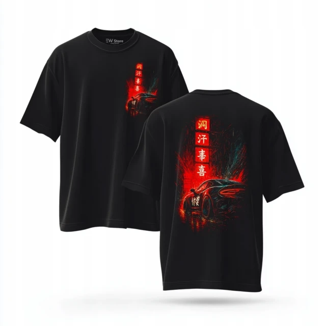 Koszulka oversize czarna 240g Night Run neon car streetwear