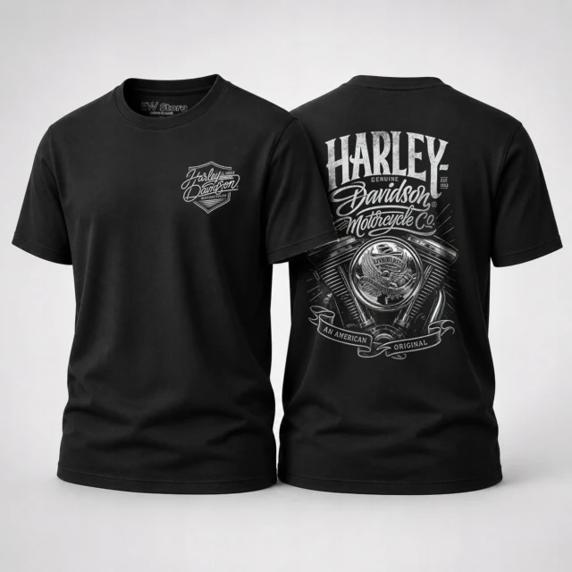 Koszulka męska Harley Davidson motocyklowa nadruk przód tył czarna