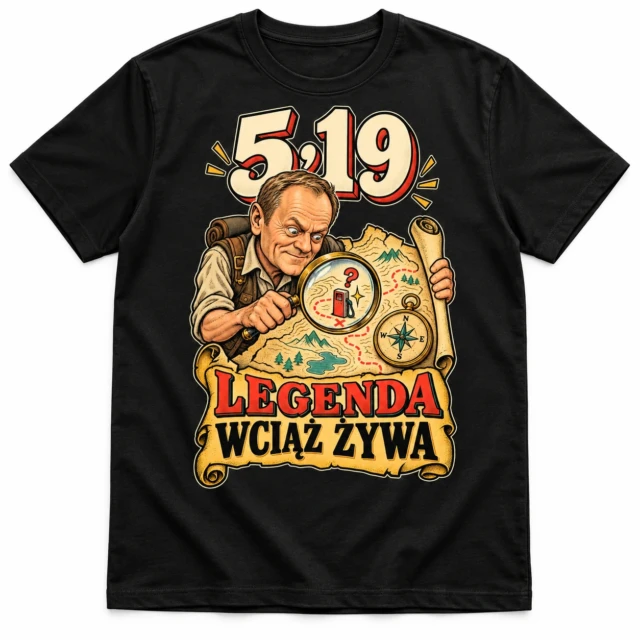 Koszulka śmieszna Tusk 5,19 legenda wciąż żywa czarna unisex