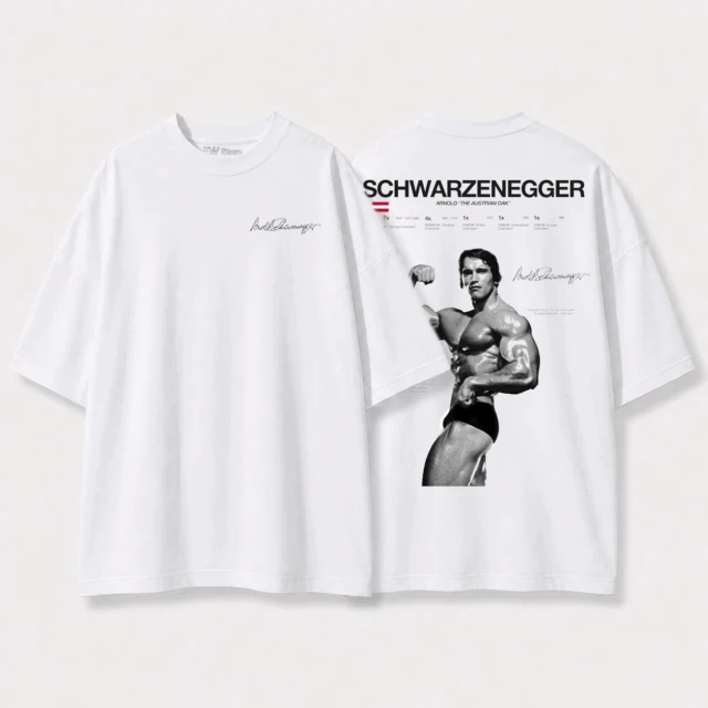 Koszulka męska oversize Arnold Schwarzenegger biała 240g nadruk