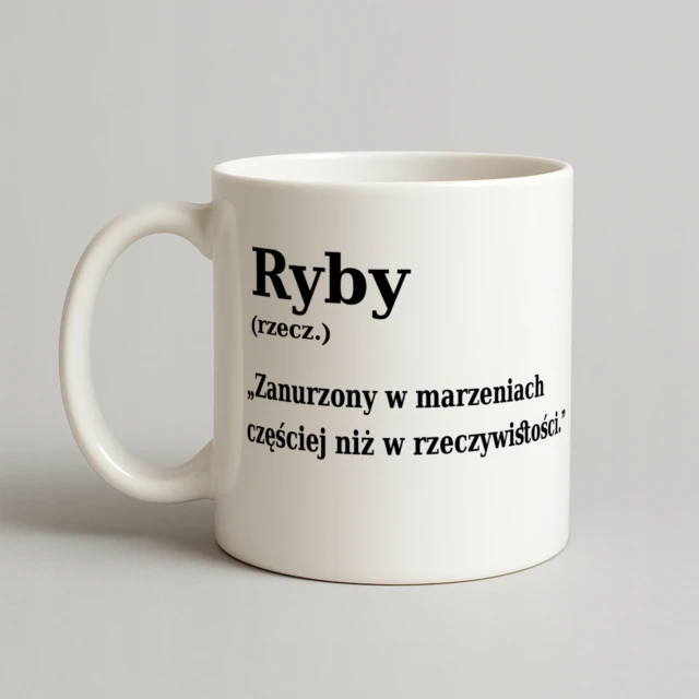 Kubek Biały z napisem - prezent dla Ryb