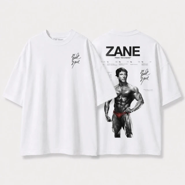 Koszulka męska oversize Frank Zane biała 240g z nadrukiem