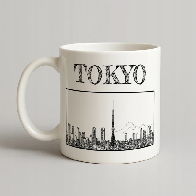 Kubek ceramiczny Tokio panorama, wieża Tokyo Tower i Fuji