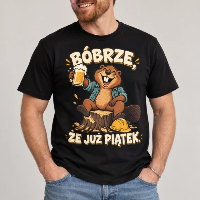 Koszulka Bóbrze że już piątek śmieszna z bobrem unisex na prezent