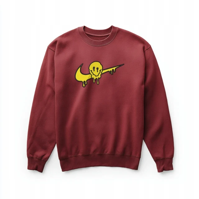 Bluza bordowa z haftem „Yellow Smiley” - unisex, 80% bawełna, 280 g/m²,