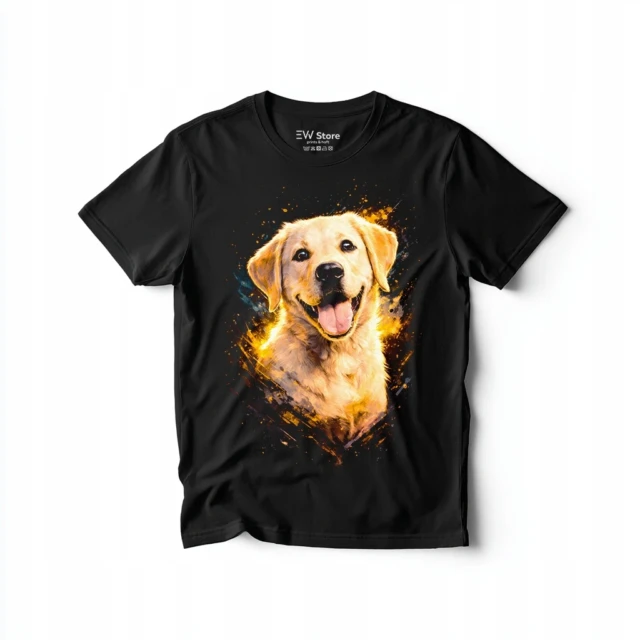 Koszulka męska labrador retriever z nadrukiem czarna bawełna