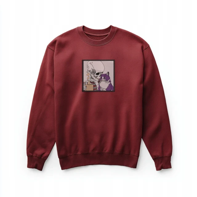 Bluza z haftem Szkielet i kot