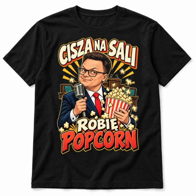Koszulka śmieszna Hołownia Robię popcorn czarna unisex