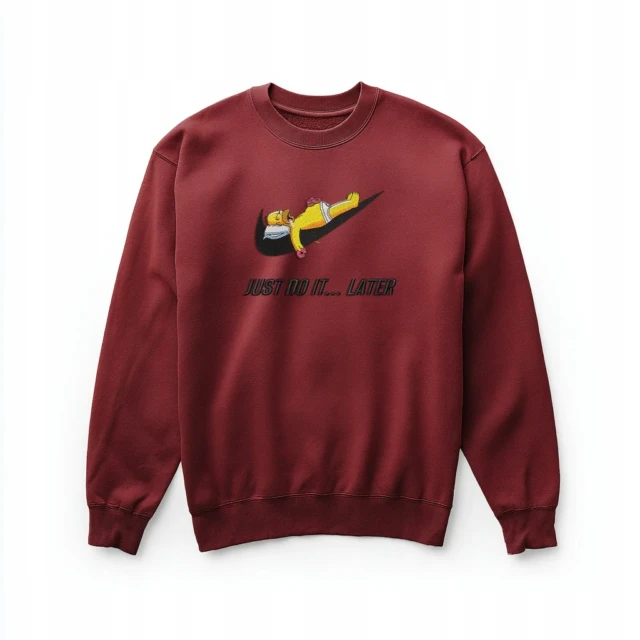 Bluza unisex bordowa - śmieszny haft, slogan Just do it later
