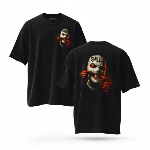 Koszulka oversize czarna 240g SMILE nadruk streetwear unisex