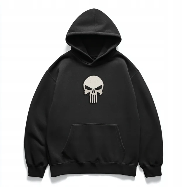 Bluza oversize czarna z haftem Punisher