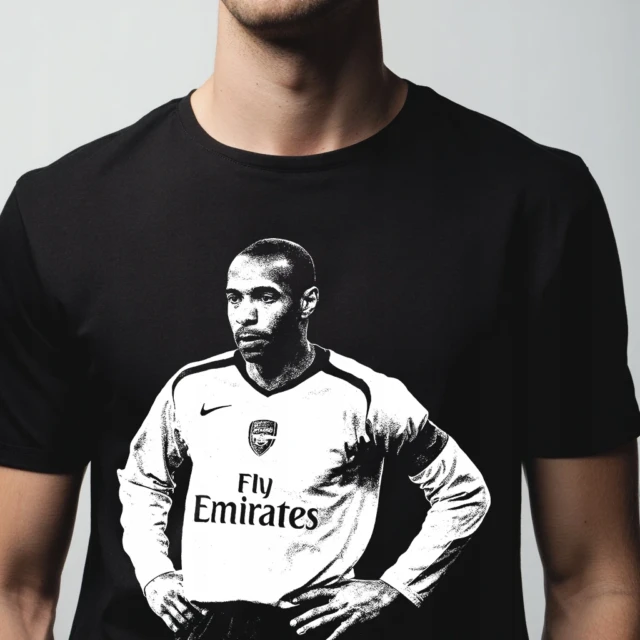 T-shirt męski futbol oldschool czarny nadruk piłkarski 190g