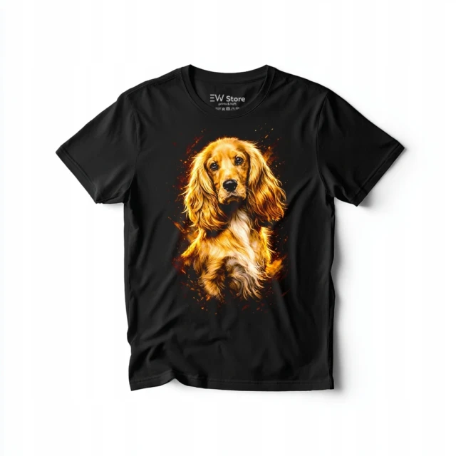 Koszulka męska Cocker Spaniel pies z nadrukiem czarna bawełna