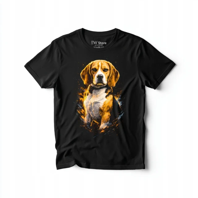 Koszulka męska Beagle pies z nadrukiem czarna 100% bawełna