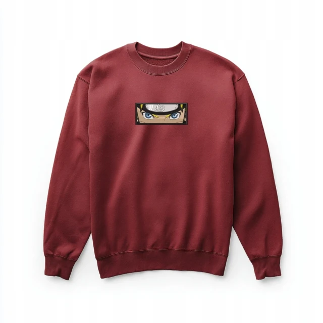 Bluza z haftem Naruto Eyes - Bordowa, Bawełna Premium, Unisex