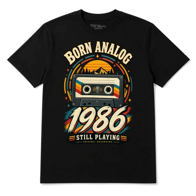 Koszulka męska 1986 na 40 urodziny prezent retro kaseta czarna bawełna