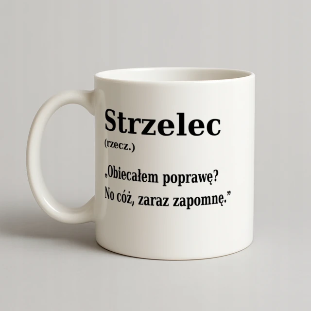 Kubek Biały z napisem - prezent dla Strzelca