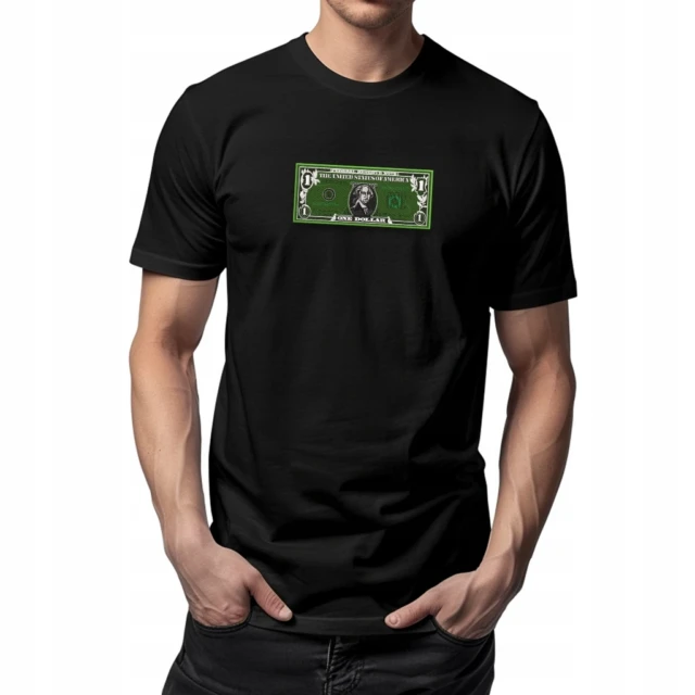Koszulka męska czarna z haftem Dollar - Streetwear Premium 100% Bawełna